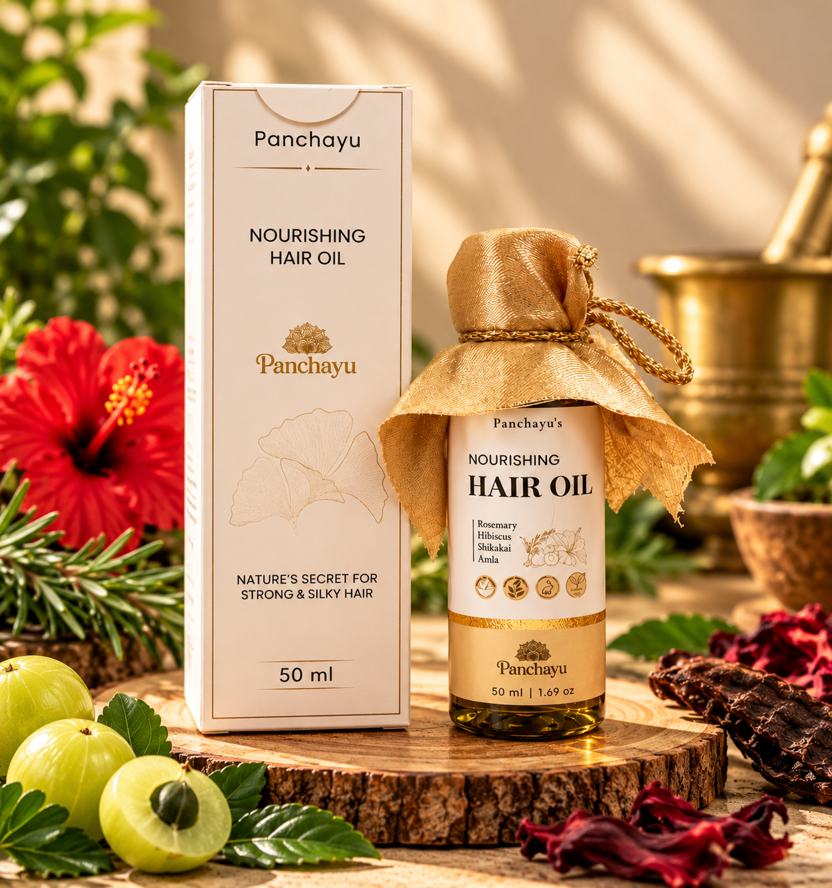 Panchayu Nourishing Hair Oil, 50 ml bottle, with hibiscus, rosemary and shikakai